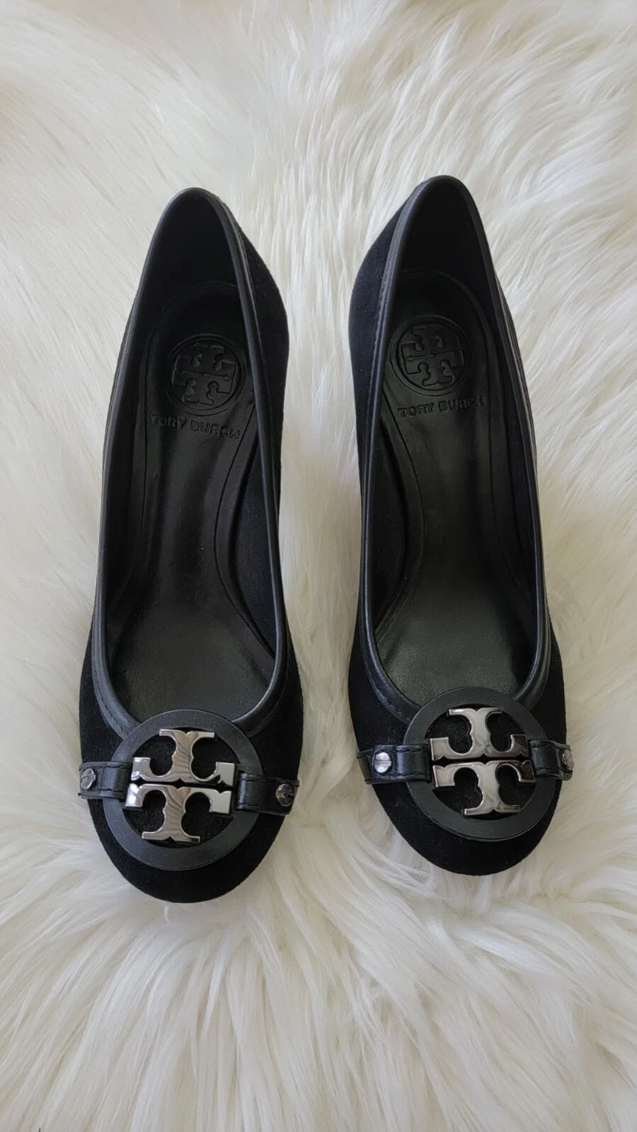 ?Tory Burch pelle scamosciata nera tacco medio décolleté tacchi logo 5 5 milioni di dollari 275