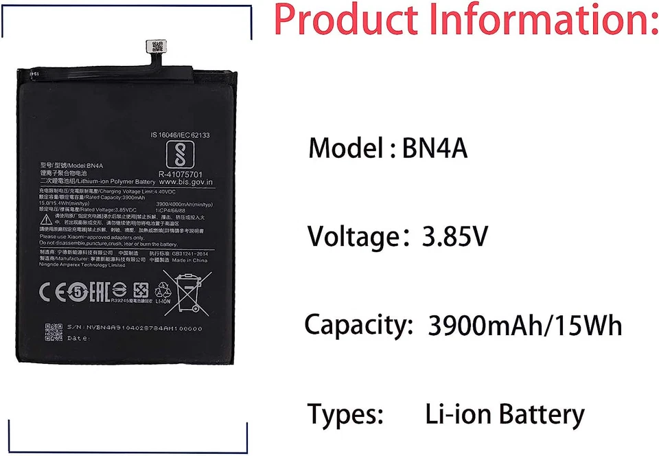 BATTERIA BN4A PER XIAOMI REDMI NOTE 7 M1901F7G 4000mAH-Note 7 PRO COME ORIGINALE - Immagine 3 di 4