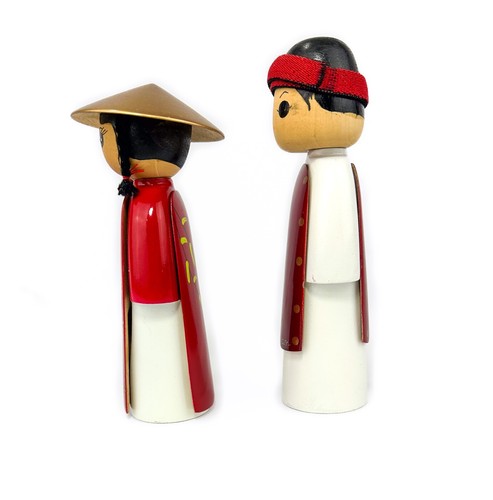 Vintage Handmade in Vietnam Wooden Man & Woman Figurine Pair - Picture 5 of 13