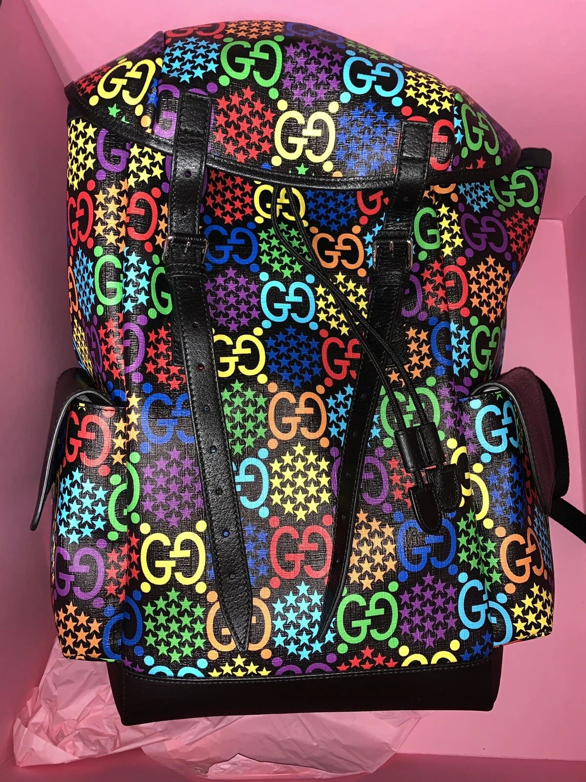 Sac à dos de voyage Gucci psychédélique noir GG moyen suprême Italie 1 NEUF