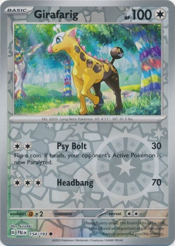 Reverse Holo Girafarig 154/193 Common SV02: Paldea Evolved Pokemon TCG