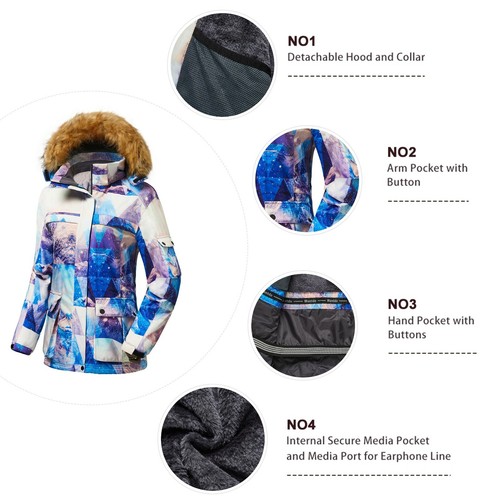 Wantdo Women's Ski Jacket Winter Fleeced Snow Coat Waterproof Fur Hooded Jackets - Picture 79 of 86
