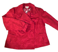 Vtg Talbots Women's Red Jacquard Double-Breasted Blazer Jacket Floral Lined - M