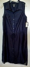 Nine West 100% polyester solid deep blue  sleeveless shirt dress Size 8