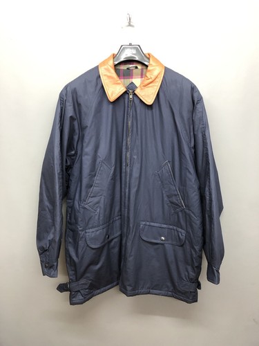 SEARS ROEBUCK Men's Navy Cotton Hunting Jacket Large Leather Collared Vintage - Picture 2 of 12