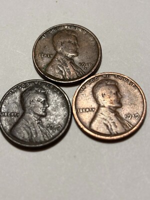1919p,d,s Lincoln cents 3 coins , good shape free shipping