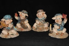 Set of 4 Vintage Resin  Anthropomorphic Sailor Pig Piggy Figurines At The Beach