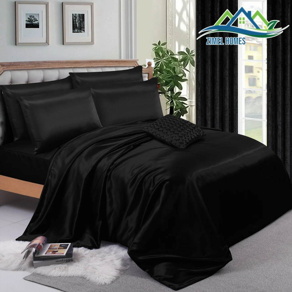 6PCS SATIN SILK ✔ COMPLETE BEDDING SET ✔ DUVET COVER FITTED SHEET 4 PILLOW CASES - Image 3 of 4