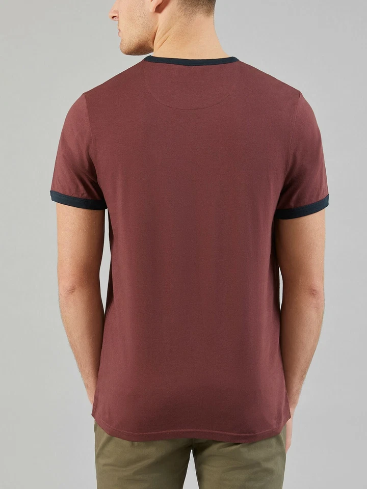 Farah Vintage Arboledas Ringer Camiseta Rojo Cuello Verano Smart Informal Hombre - Imagen 3 de 4