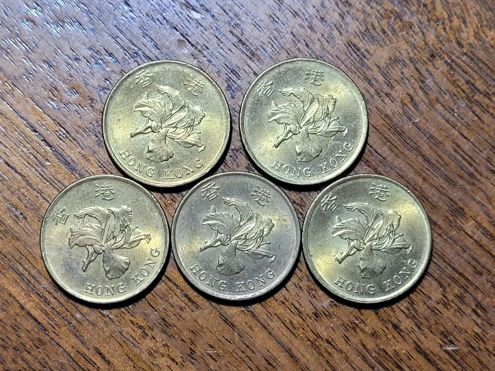Hong Kong 50 cents lot of 5 coins. KM# 68, nickel-brass. SAR. Ba