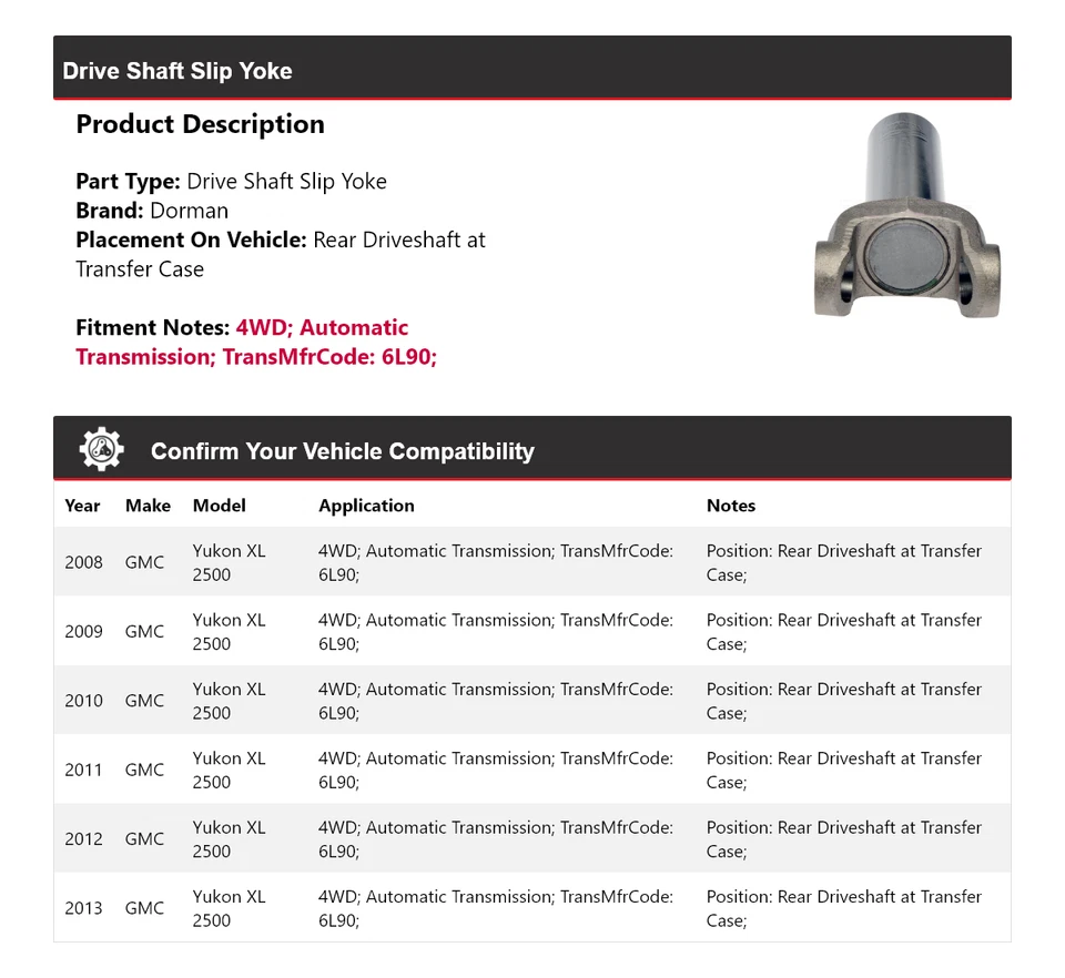 Yugo deslizante de eje de transmisión Dorman 4x4 para GMC Yukon XL 2500 2008-2013 2009 2010 2011 Foto 2 de 4
