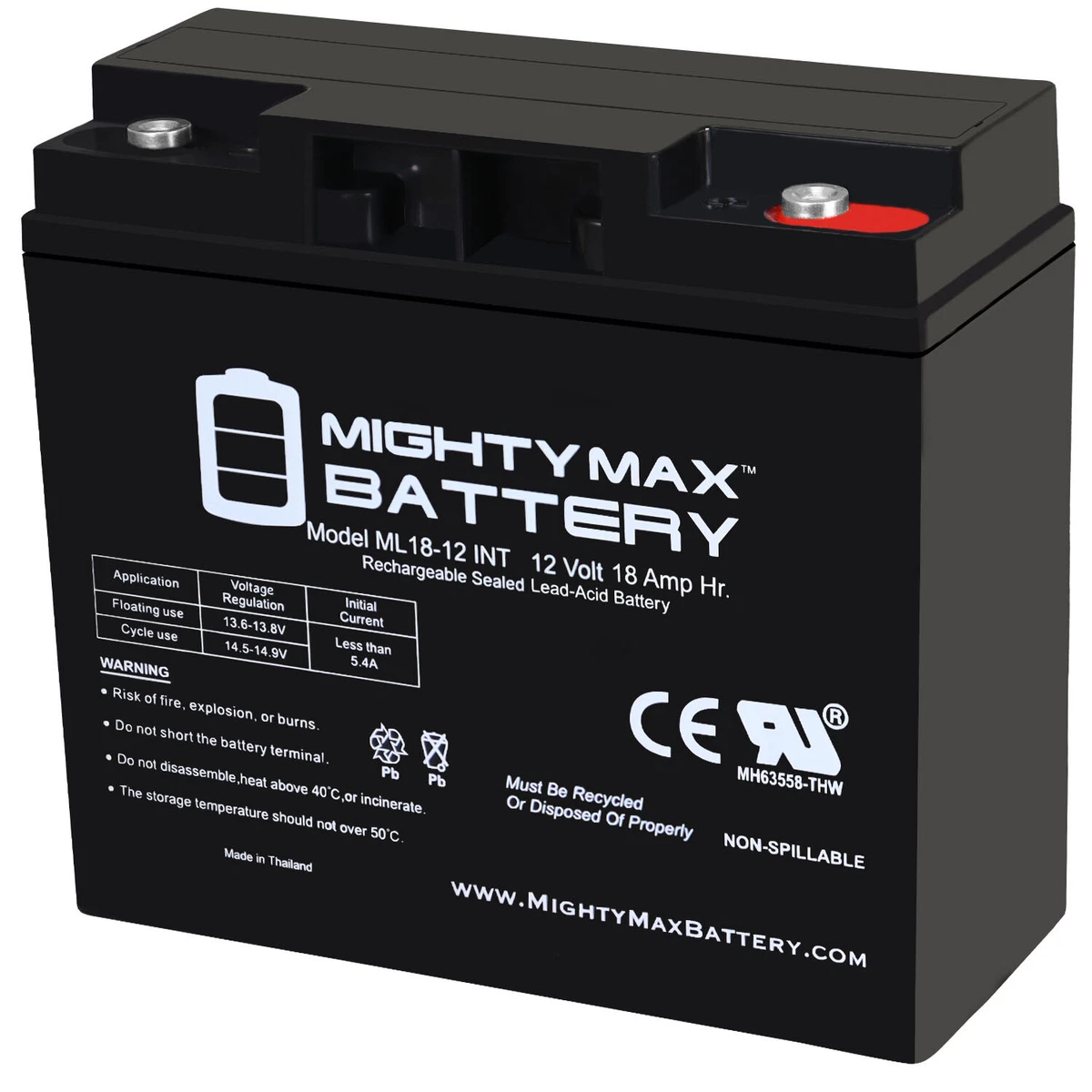 Mighty Max 12V 18AH SLA Internal Thread Battery for Homelite