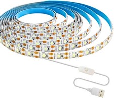 5V USB White LED Strip Lights, 6000K 9.84Ft Cuttable 9.84FT