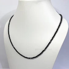 3 mm AAA Quality Certified Black Diamond Beads Necklace 18 inches Anniversary