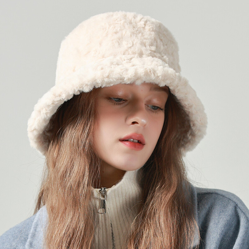 Women Winter Warm Fluffy Bucket Hat Russian Outdoor Adjustable