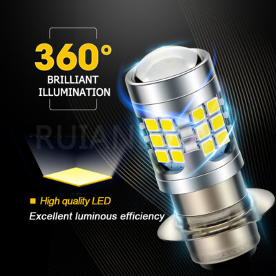 Dual Beam LED Headlight Bulb P15D-25-3 For 6V Motorcycles - 24 SMD, 6000K White, 800 Lumens