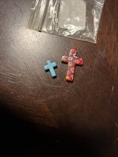 Jewelry Bead - Cross Red, Turquoise Christmas Craft Decoration Charm - 2 pc lot