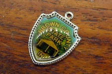 Vintage silver BROWN COUNTY STATE PARK INDIANA STATE TRAVEL SHIELD charm 29-11