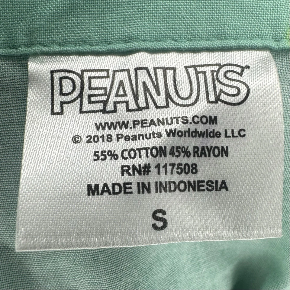 Peanuts Mens Snoopy Button Up Short Sleeve Shirt  Blue Green Size S - Image 3 of 4