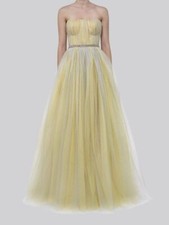 6300 Reem Acra Women's Yellow Strapless Gathered Tulle Gown Dress Size 4