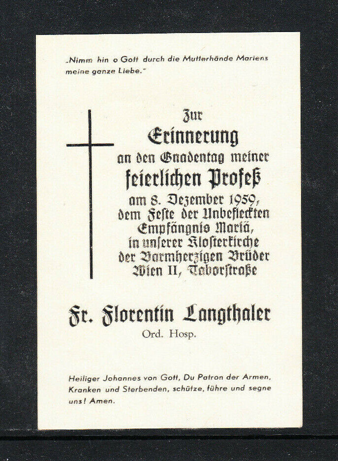 Christliches Sammelbild, 1959 Fr. Florentin Langthaler, Barmherzige Brüder Wien2