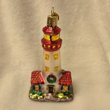 Old World Christmas Lighthouse Ornament OWC Glass Glitter With Box