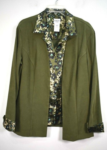 Dorby Women Green Floral Print Long Sleeve Folded Cuff Button Up Shirt Blazer 16 - 第 1/7 張圖片