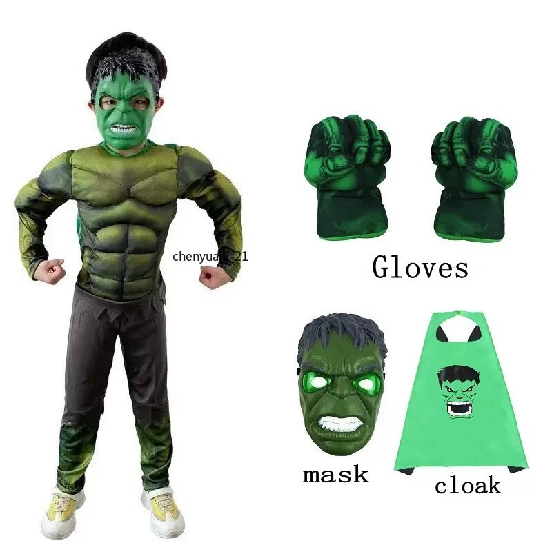 Marvel Hulk Disfraz de Cosplay Niños Elegante Vestido Traje Ropa + Guantes + Capa + Máscara Regalos