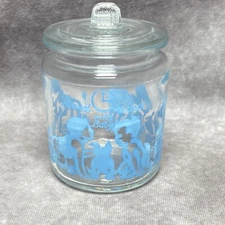 Vintage Glasco Nursery Jar Round The Clock With Baby Cotton Ball Q-tip Holder