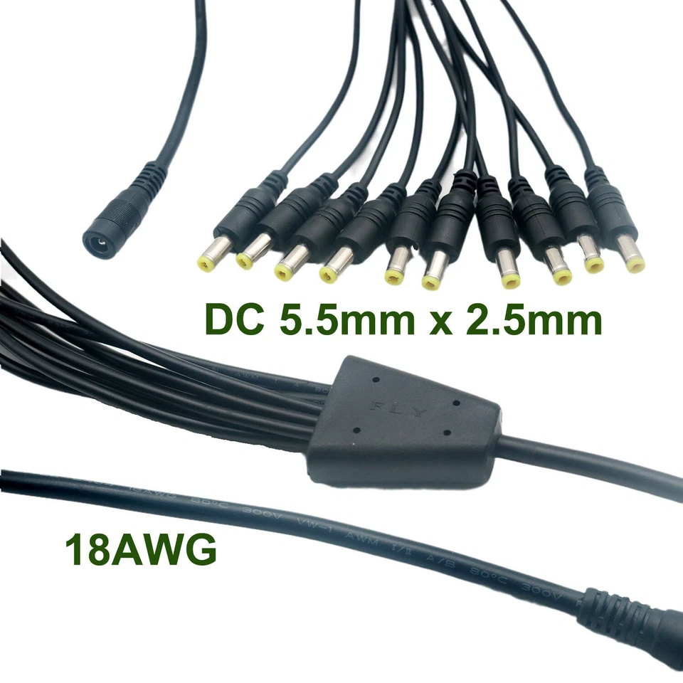 10x CCTV DC Power Female To 10 x Male Plug Cable Splitter 5.5mm x 2.5mm Adapter - Image 2 of 4