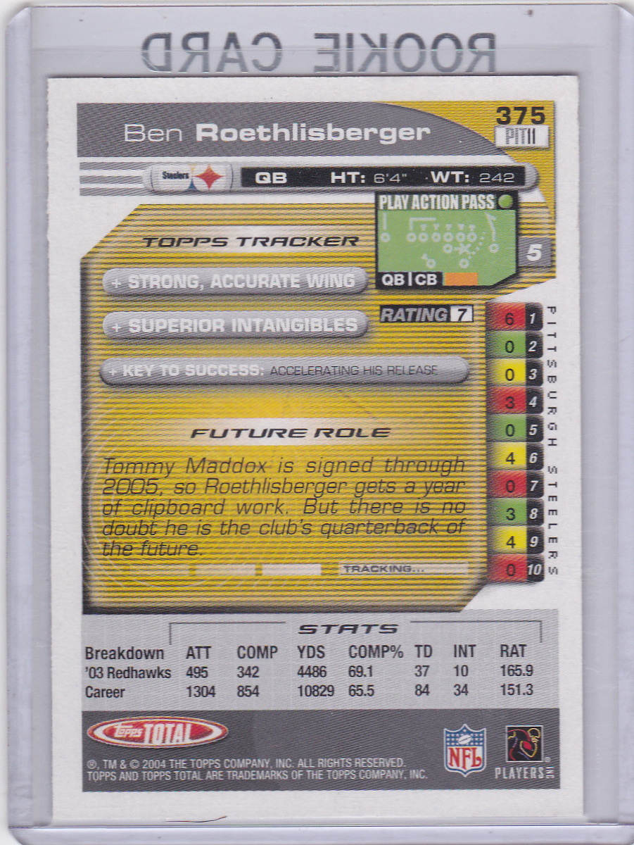 BEN ROETHLISBERGER 2004 Topps Total STEELERS ROOKIE CARD