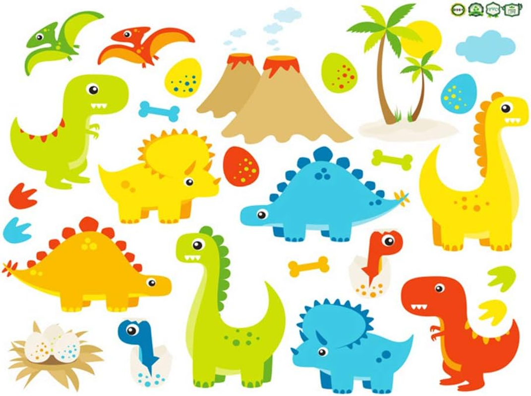 Cute Cartoon Dinosaur Wall Decals, Peel and Stick Colorful Wall Art