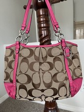 Coach Women Pink Signature Shoulder Bag 7.5 H 10 W 3 T