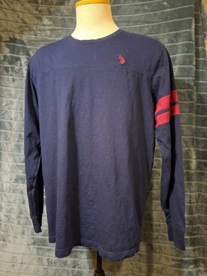 US Polo Assn Long Sleeve Pullover Shirt Size XL Dark Blue with Red Stripe Horse 