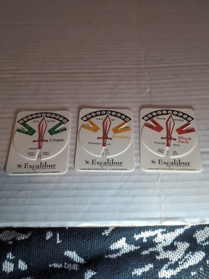 2006 Excalibur Casino Craps, Roolette & Black Jack Player's Guide Cards 