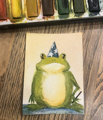 #ad ACEO PRINT Frog Wizard Watercolor Painting the Hat Guys 3.5x2.5 in $5.13