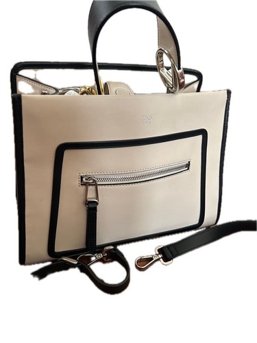 FENDI Off White Black Tote Bag with Shoulder Strap Used