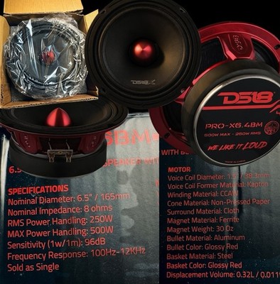 DS18 PRO-X6BM 6.5'' Mid-Range Loudspeaker with Bullet 500 Watts 8-Ohm - 1 Speaker