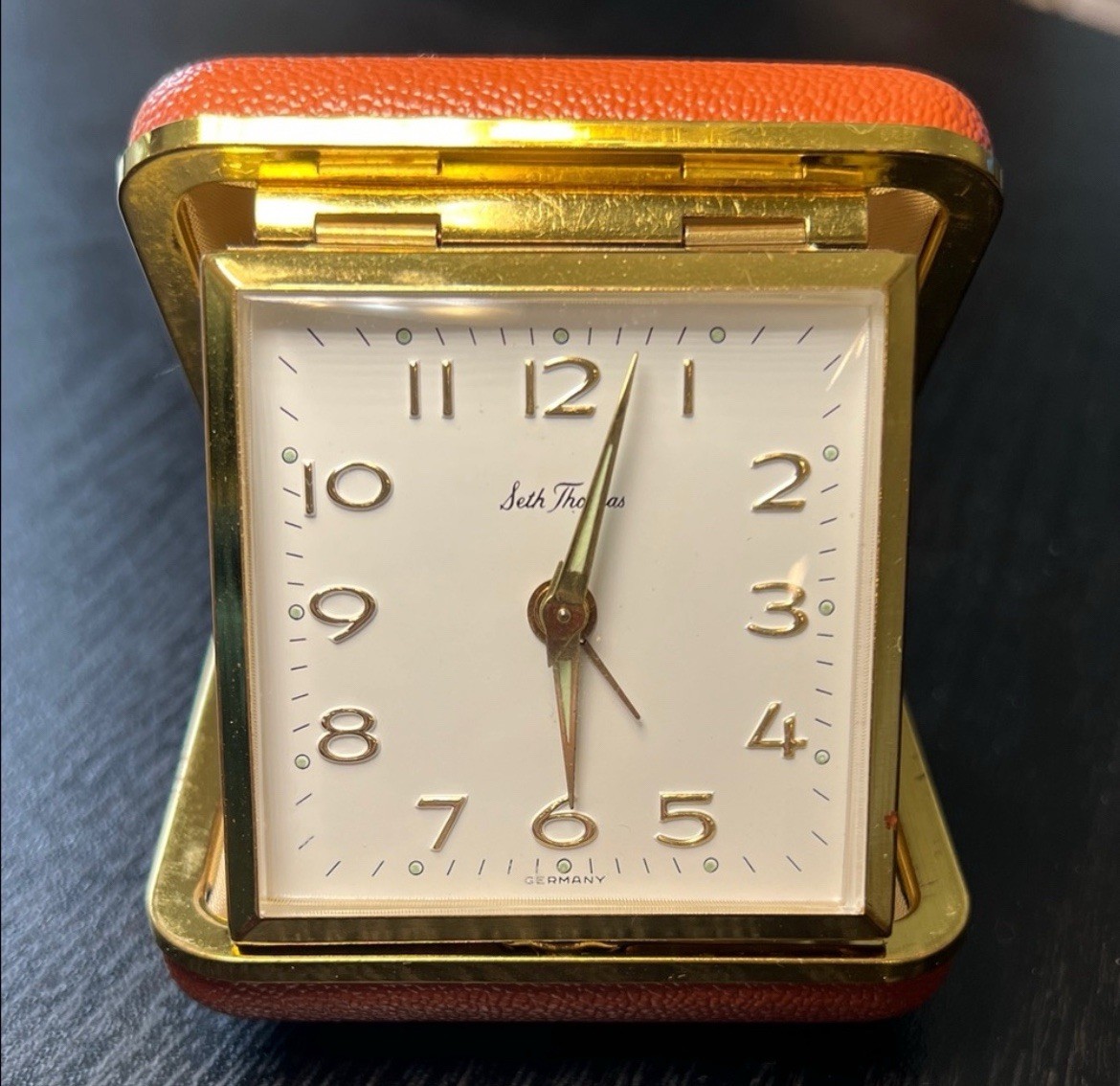 Vintage SETH THOMAS Folding Travel Alarm Wind Up Clock Timepiece Working Clean!