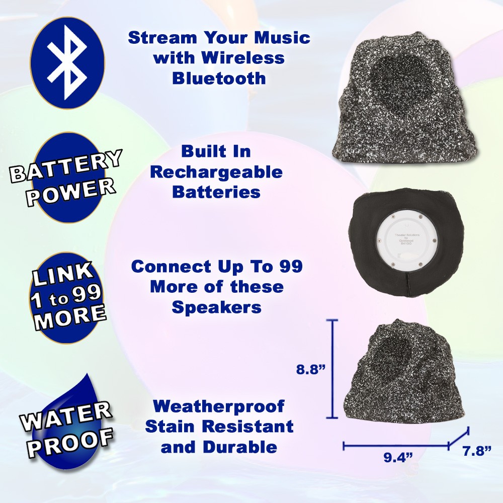 Theater Solutions Wireless 60W Rechargeable Bluetooth Rock Speaker Granite