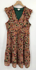 J Crew Dress Womens 10 Green Orange Floral Colorful Wedding Party Vacation