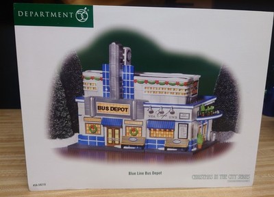 DEPARTMENT 56 CHRISTMAS IN THE CITY BLUE LINE BUS DEPOT NR 56.59210 TESTED WORKS