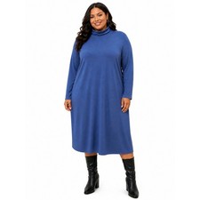 Fashion Nova Women Blue Turtleneck Long Sleeve Midi Shift Dress Size 2X
