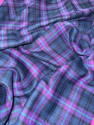 Tissu ancien tartan pure laine tons bleus larg 160 cm x H 105 cm D027 - Photo 1/4