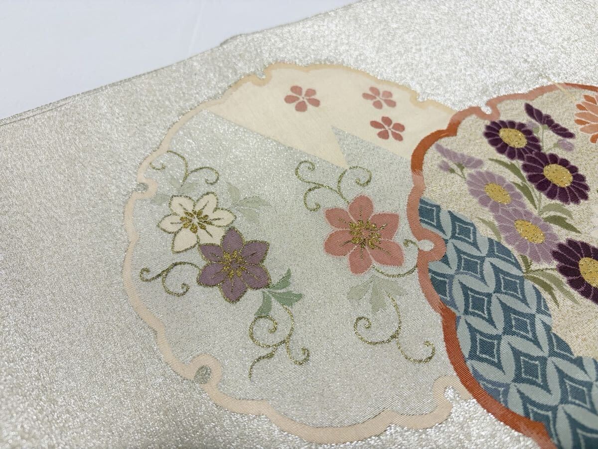 Kimono Silver Gold Thread Flower Pattern Obi Belt… - image 5