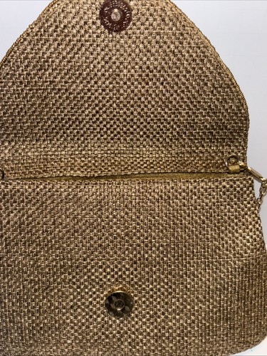 Vintage Women’s Small Handbag Clutch Beaded Brown Gold Evening Purse W/ Chain - Picture 5 of 6