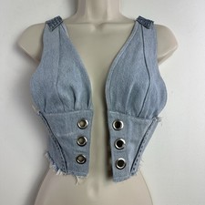 Denim Lace Up Corset Top Womens Small Blue Crop Tank Indie Festival Western