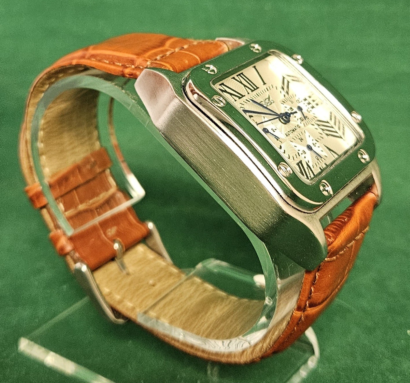 Jaragar Square Silver Automatic Skeleton Watch Mo… - image 6