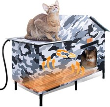 Extra Large Heated Outdoor Cat House Weatherproof with Heating Pad Insulated
