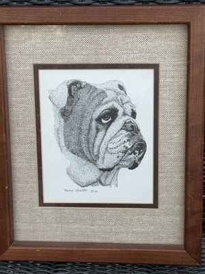 Hand drawn Bulldog Framed By Phillip Leonetti Artist Signed Pencil/pen 1979